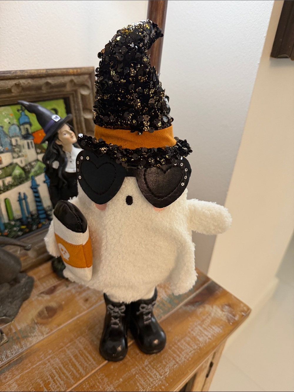 Halloween Sequin Witch Hat "Ghost" in Heart Shape Shades in White/Black/Orange